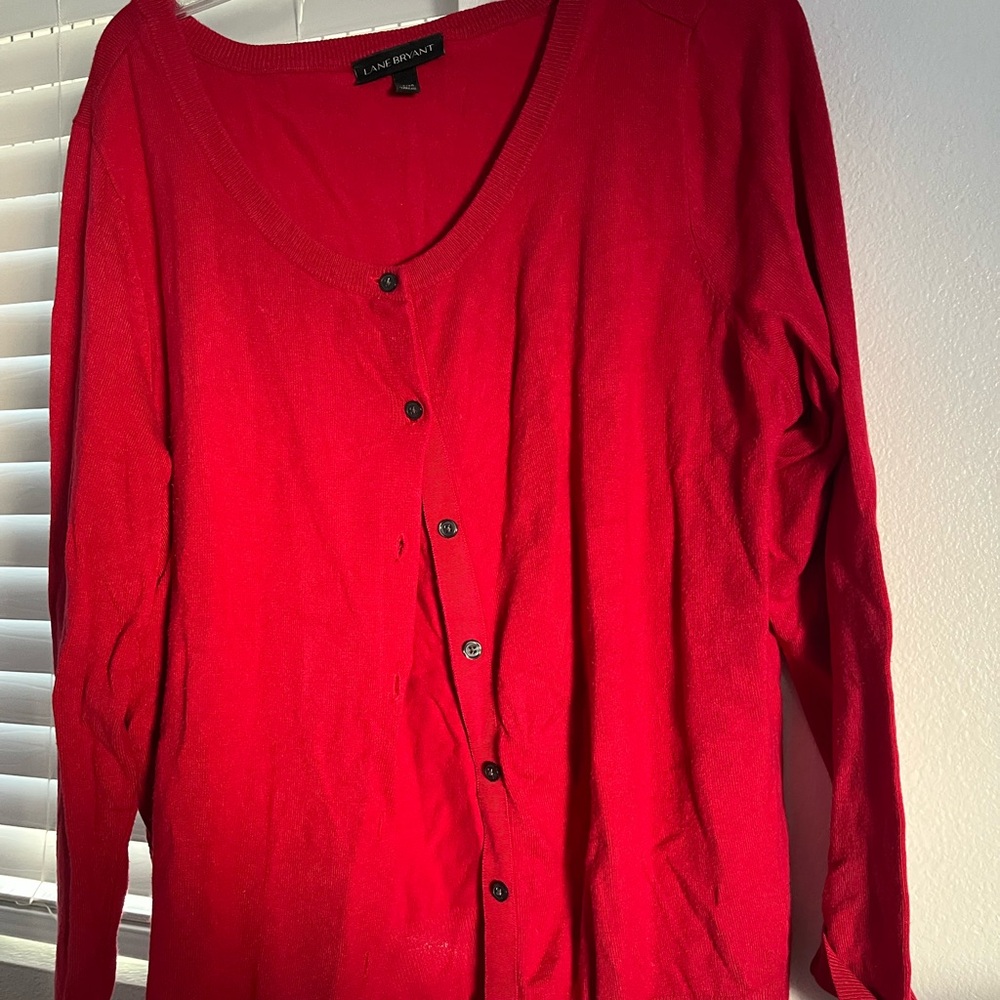 Lane Bryant Women's Vibrant Red Button Down Shirt